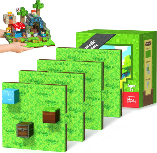 Annexfun Magnetic Blocks Base Plate,4PCS Magnetic Cubes Base-Plate for Magnetic Building Blocks Placing(4" x 4")，STEM Toys for Kids 3-10 Years Old,Perfect for Home Classroom Birthday Gifts