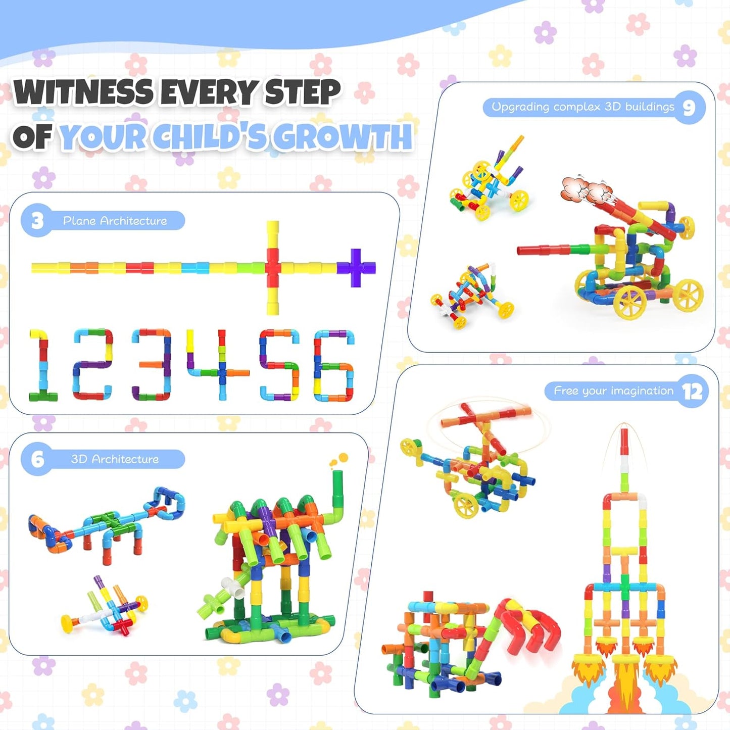 Ggiibro STEM Building Toy for Toddlers 106Pieces Tube Pipe Toy,Educational Preschool Game for 3+ Years,Learning Building Blocks Play with Storage Box Gift Kit,Montessori Toys for Boys & Girls