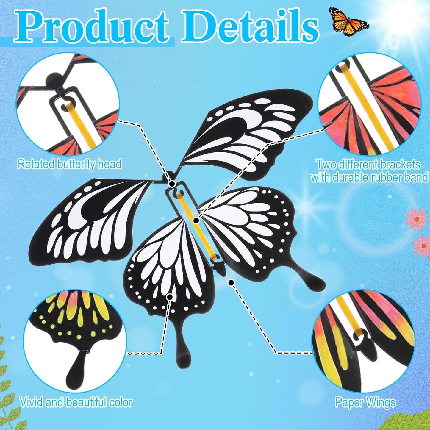 Seenelling 44 Pcs Flying Butterfly Craft Kit with 32 Wind up Butterflies and 12 Color Pens People Painting White Paper Butterflies DIY Toy for Party Game School Activity Birthday Gift (Style 3)