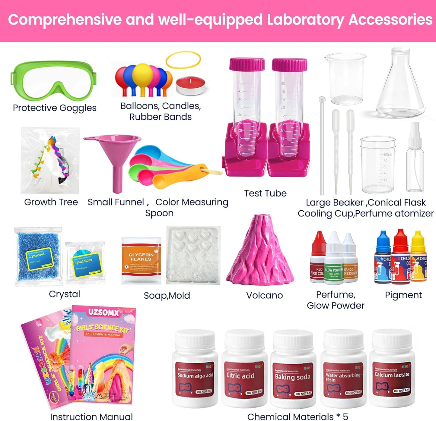 Girls Science Kit for Kids 8-12, 250+ Science Experiments Stem Toy Learning & Educational Projects with Chemistry Set, Crystal Growing, Volcano Science Kit