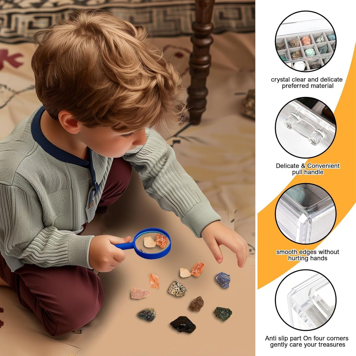 Rock Collection Box for Kids - Display Case for Collectibles - Storage and Display Shelf - Generation 2