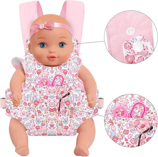 GAGAKU Doll Carrier for Stuffed Animals, Reborn Baby Doll Accessories Toy Carriers for Kids 3+ Toddlers - Pink Wax Flowers