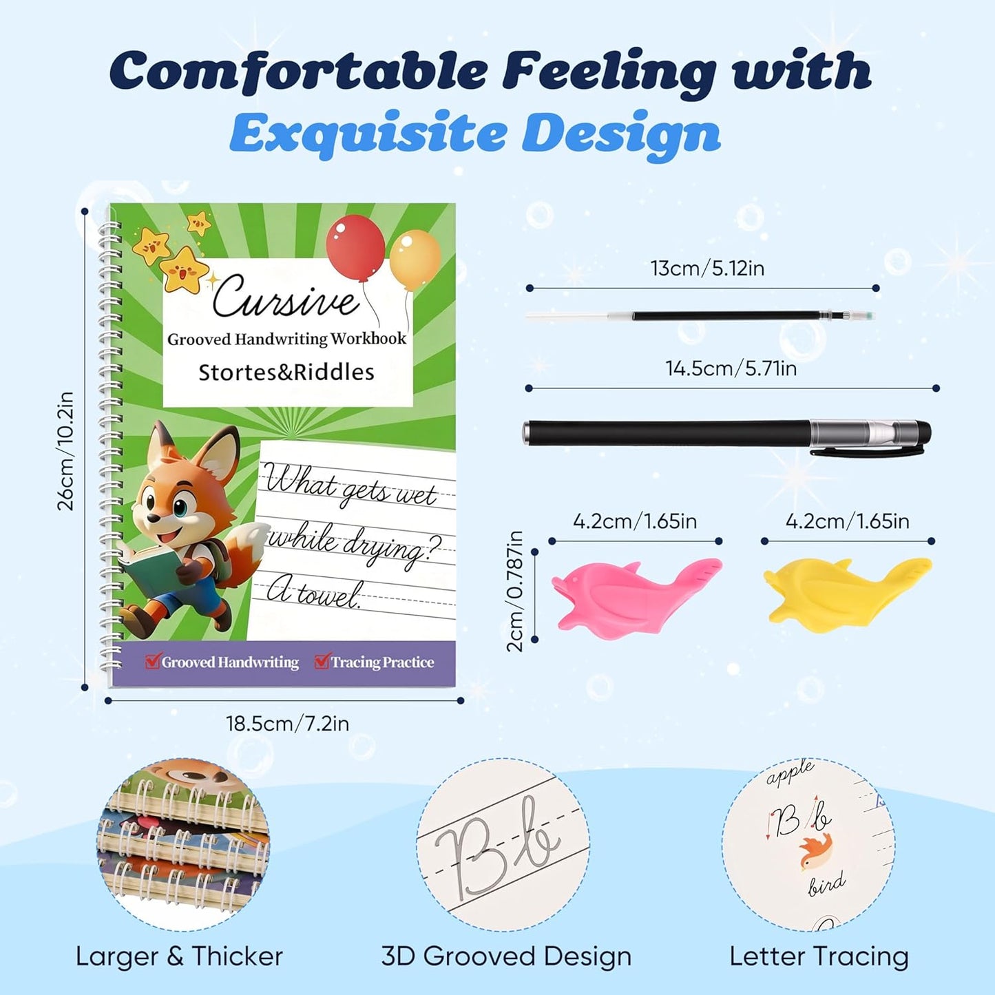 AALGO 3 Pack Cursive Handwriting Workbook,Reusable Cursive Handwriting Book,Cursive Writing Practice Book,Learning Cursive for Kids Grooved Words Letters Sentences Numbers