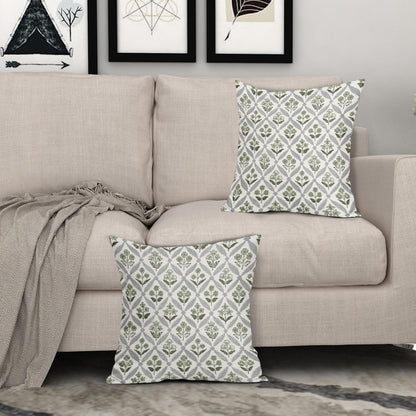 Blue Green Floral Block Print Pillow Covers 12X20 Set of 2, Flower Pattern Spring Summer Print Decorative Throw Pillow Covers Outdoor Farmhouse Seasonal Cushion Case Couch Sofa Bed Decor