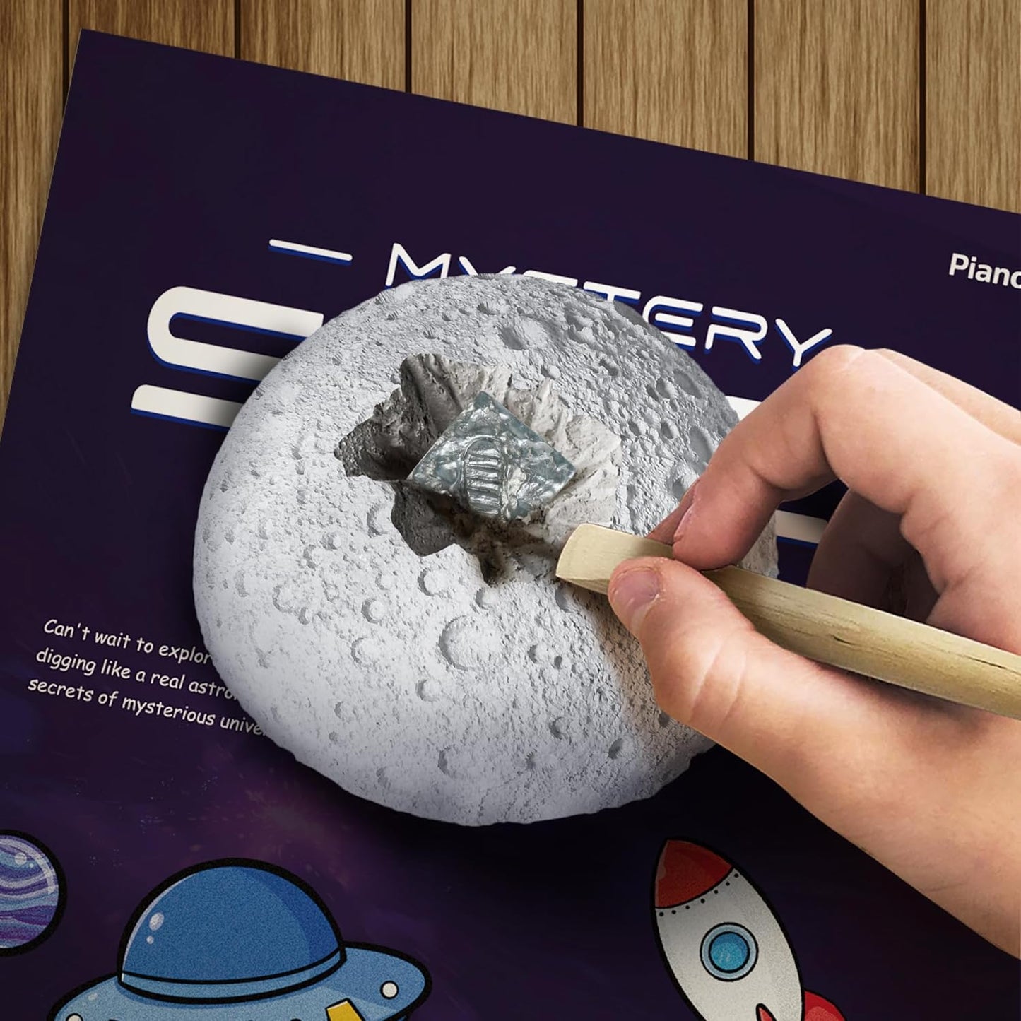 Mystery Space Dig Kit for Kids - 5-in-1 Solar System Excavation Toy with 5 Cosmic Treasures (Obsidian, Astronaut, Rocket, UFO, Footprint) - STEM Science Educational Gift for Boys & Girls
