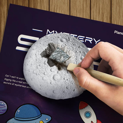 Mystery Space Dig Kit for Kids - 5-in-1 Solar System Excavation Toy with 5 Cosmic Treasures (Obsidian, Astronaut, Rocket, UFO, Footprint) - STEM Science Educational Gift for Boys & Girls
