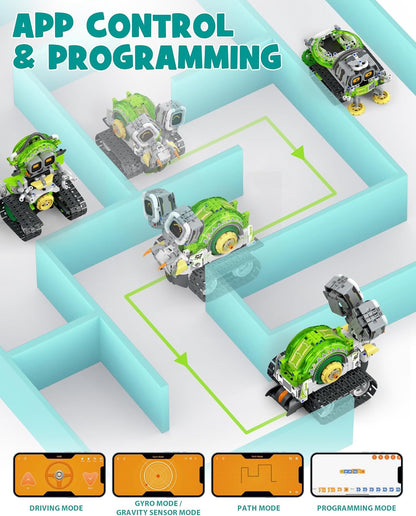 Opmind 5in1 STEM AI Robot Toys Building Set, 478Pcs APP & Remote Control Engineering Erector Blocks for Kids Age 6-8, Coding Interactive Educational Christmas Birthday Gift for 10-12 Year Boys & Girls