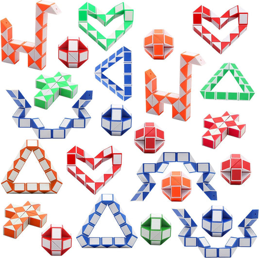 Yeetec 24 Pack 24 Blocks Magic Speed Cubes, Mini Snake Cube, Mini Plastic Puzzle Cube Toy for Kids Party Bag Fillers, Party Supplies, Random Color
