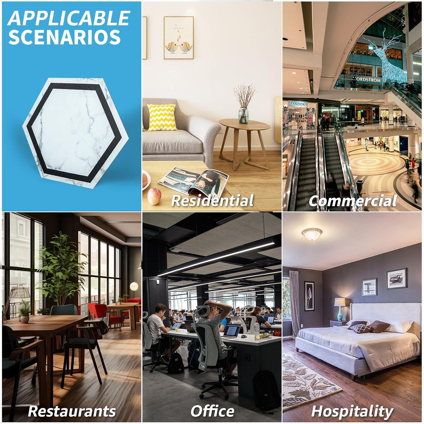 Art3d 10-Pack Hexagon Peel and Stick Flooring Tile Marble Look, Self Adhesive Waterproof Vinyl Floor Tile for Living Room, Kitchen, Bathroom, Bedroom, 11.8" x 10.2" White Marble