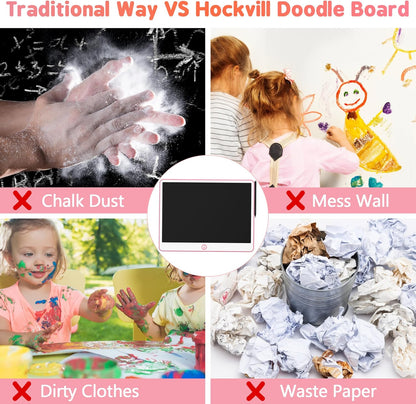 Hockvill LCD Writing Tablet for Kids 16 Inch, Toys for Girls Boys Drawing Pad for 3 4 5 6 7 Year Old Kids Toys, Christmas Birthday Gift for Kids, Toddler Doodle Board Travel Essentials - Pink