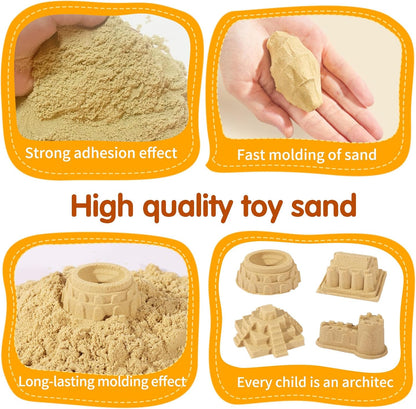 Play Construction Sand Kit,2.2lbs Magic Sand,8 Alloy Construction Vehicles,1 Inflatable Sandbox,8 Worker Figures and Road Signs,6 Castle Molds,1 Storage Box, Sensory Toys for Kids Ages 3+