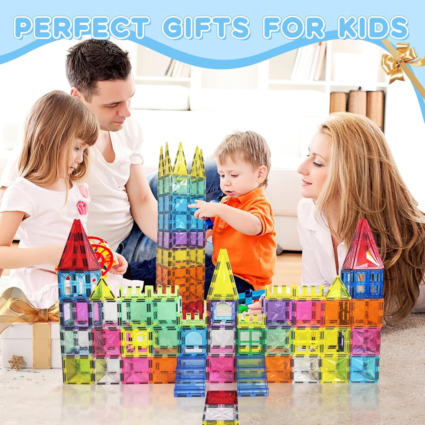 Paaxido Magnetic Tiles, 130PCS Magnetic Blocks Set with 2 Cars, 4D Diamond Magnet Building Blocks, STEM Preschool Educational Magnet Toys Gift for Kids, Boys and Girls 3 4 5 6 7 8+ Year Old