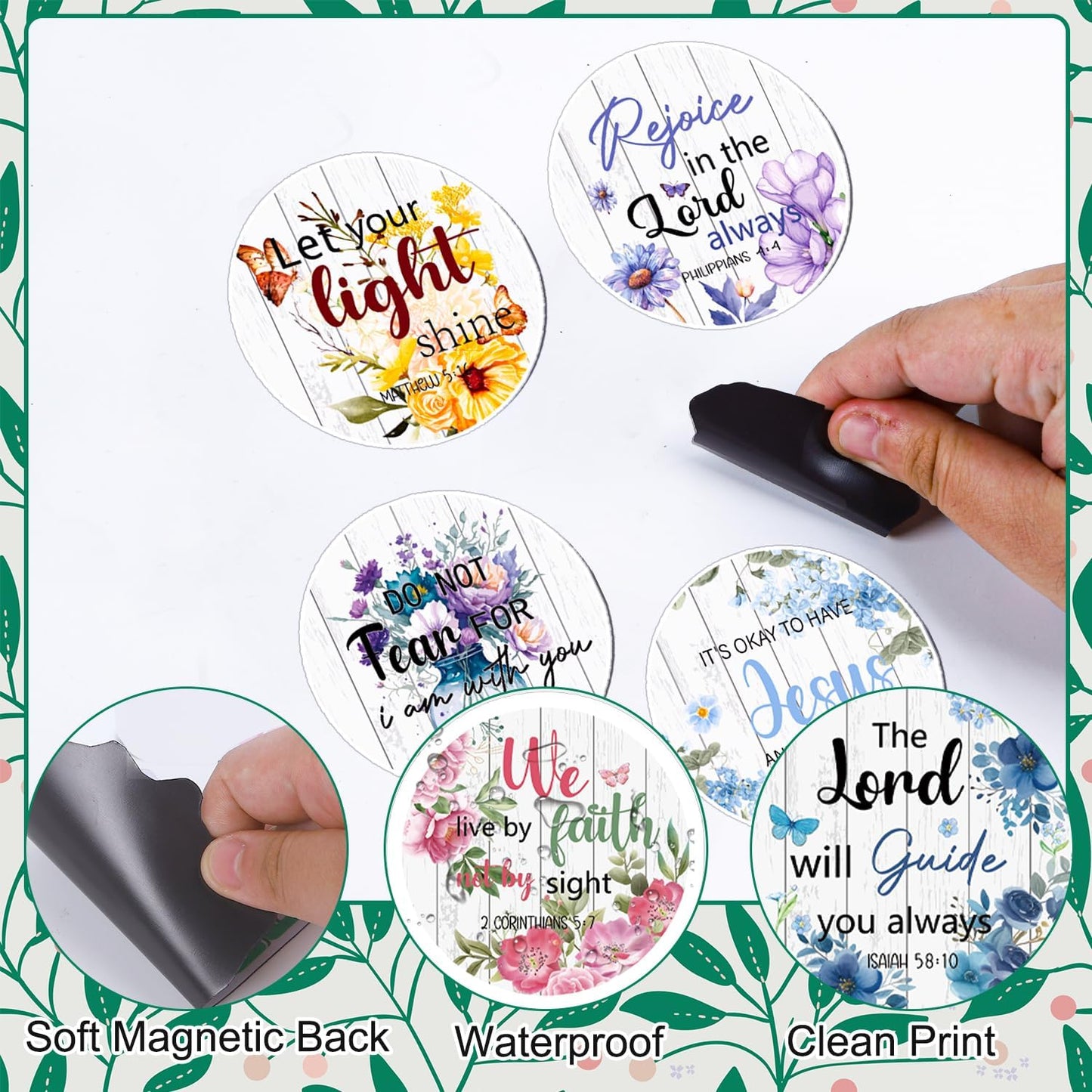 Bible Verses Fridge Magnets Set - Wxiben 20Pcs Floral Christian Religious Refrigerator Magnets Inspirational Scripture Magnetic Decorations Refrigerator Stickers for Home Fridge Office Kitchen Locker