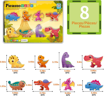 PicassoTiles Magnetic Tile Building Blocks Add On 8 Magnetized Action Figures Construction Vehicles & Zoo Animal Theme Compatible with Magnet Tiles Sets STEM Learning Toy for Boys & Girls Age 3+ PTA21