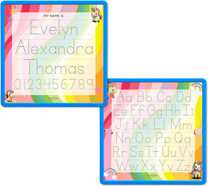 Kid's Name Tracing Board | Dry Erase Letter Tracing | Reusable Name Alphabet Tracing| Number Tracing | Personalized | Baby Unicorn Theme