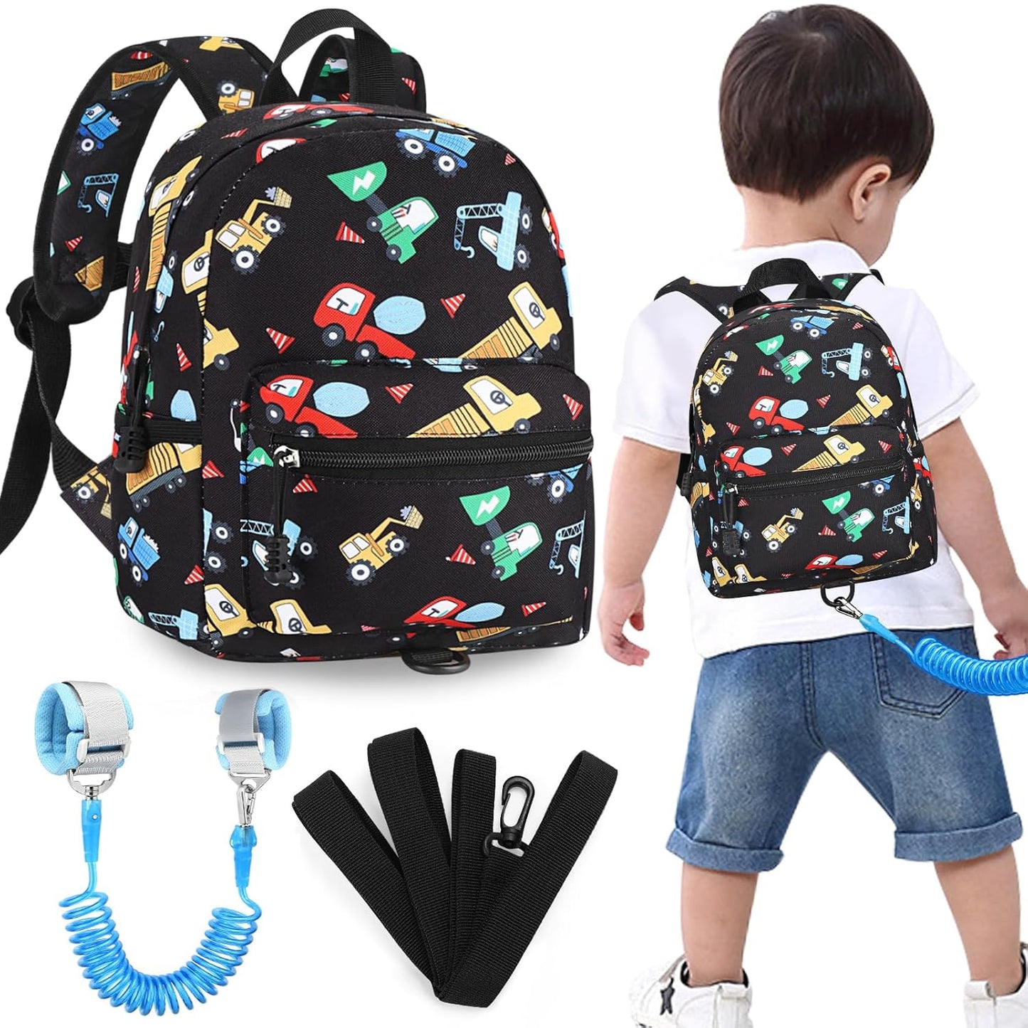 Accmor Toddler Backpack Leash, Mini Child Backpack with Anti Lost Wrist Link, Cute Kids Backpack Leash Walking Harness for Outdoor Travel, Small Excavator Backpack Tether for Baby Boys Girls Ages 1-3
