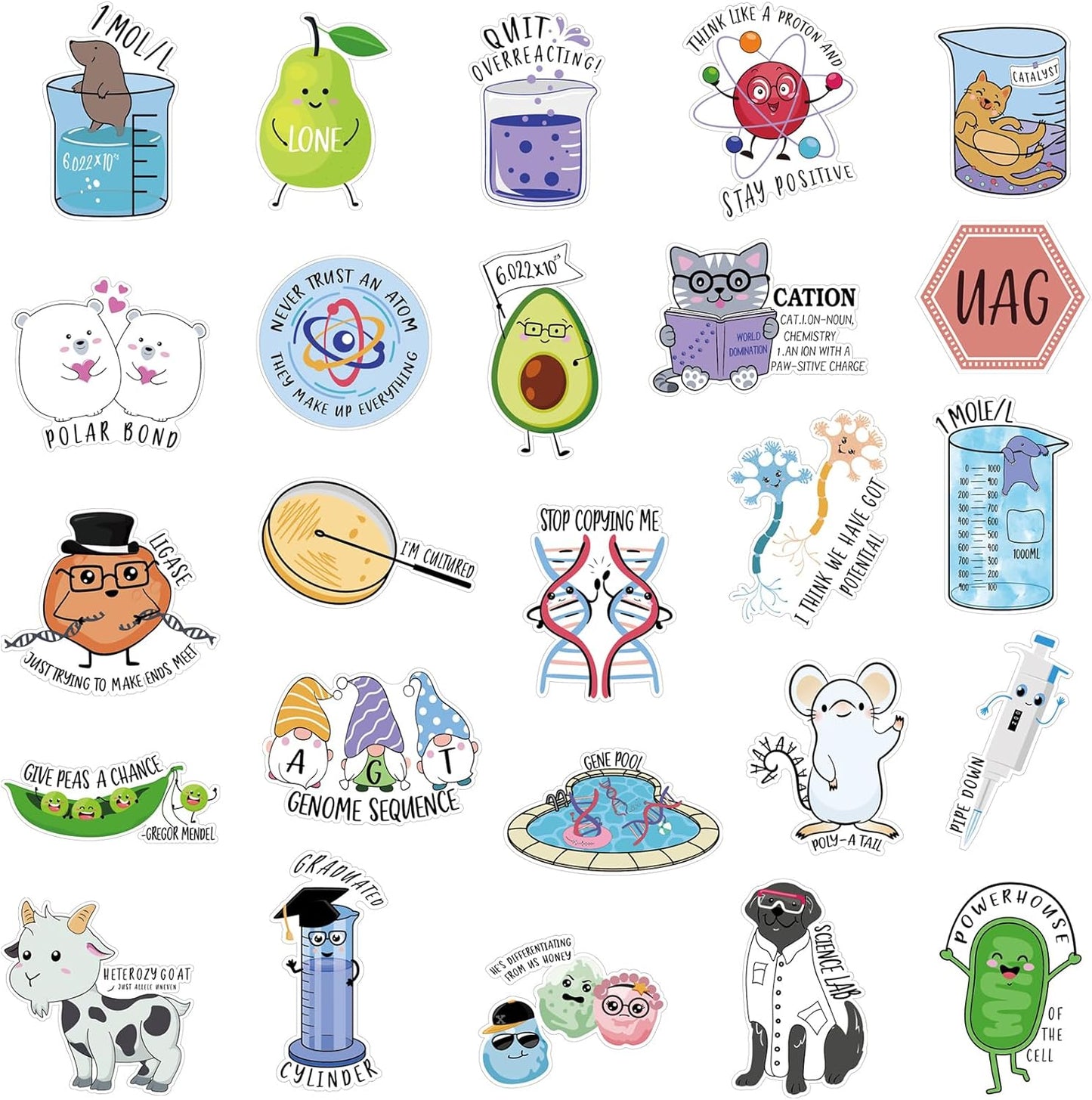 500 Pcs Punny Chemistry Stickers Natural Sciences Stickers Funny Biology Experiment Decals for Water Bottle Laptop Phone Notebook Luggage Decor, 25 Styles