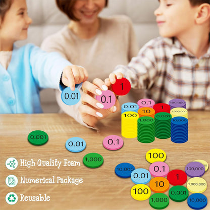 Hebayy 250 PCS EVA Place Value Disks, 10 Values Counting Chips Color-Coded Soft Place Value Chips Decimals to Whole Numbers Counting Chips Early Math Learning for Elementary School