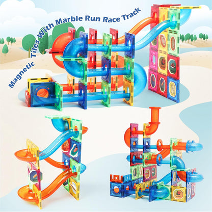 MAGBLOCK 85Pcs Marble Run Magnetic Tiles Toy Building Blocks STEM Educational Child Brain Development Kit Magnet Construction Toys for Boys Girls Kids Age 5 6 7+ Years Old