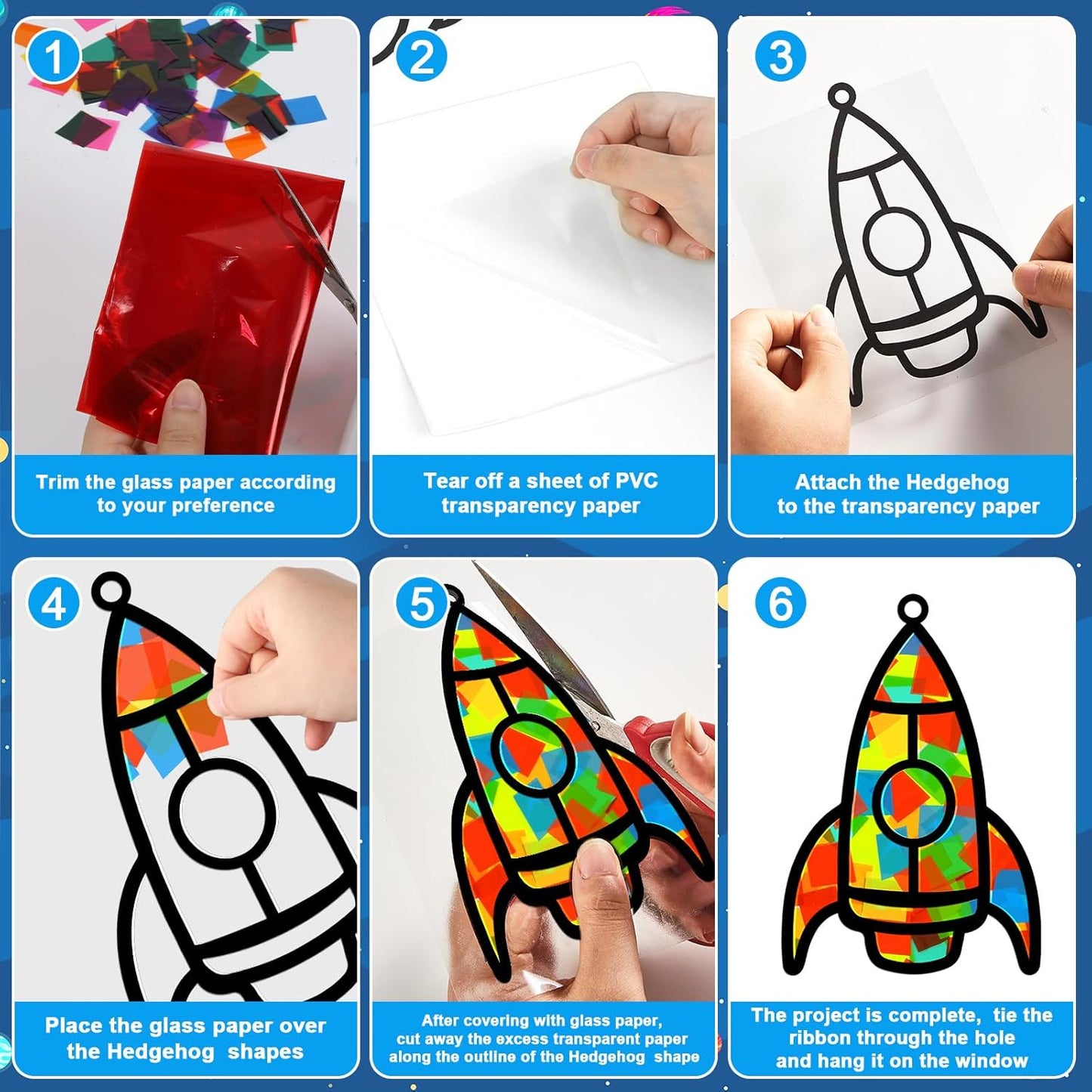 32 Sets Outer Space Suncatchers Craft Kit DIY Window Stained Glass Effect Planet Astronaut Alien Paper Crafts Home School Classroom Decoration Kid Birthday Gift Creative Art Project Activity Game - Colors A