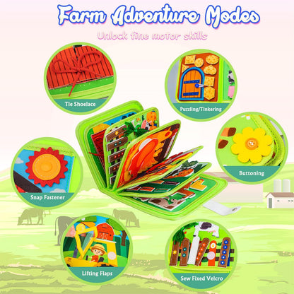 Busy Book for Toddlers 1-3 Montessori Busy Board for 1 Year Old Boy Girl Gift Farm Animal Sensory Toys Educational Learning Quiet Airplane Travel Activity Books First Birthday Gifts