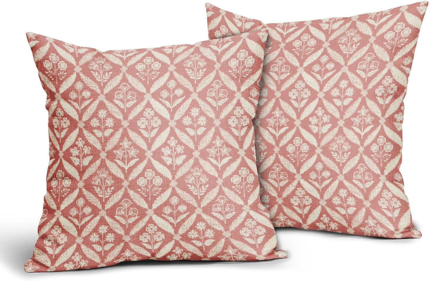 Blue Green Floral Block Print Pillow Covers 12X20 Set of 2, Flower Pattern Spring Summer Print Decorative Throw Pillow Covers Outdoor Farmhouse Seasonal Cushion Case Couch Sofa Bed Decor