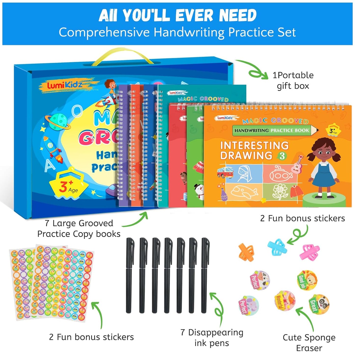 Magic Grooved Writing Practice for Ages 3-8, Grooved Handwriting Practice for Kids, Reusable Handwriting Book, Preschool Learning Activitys for Tracing Letters & Numbers, Gifts for 3 Year Old Boy
