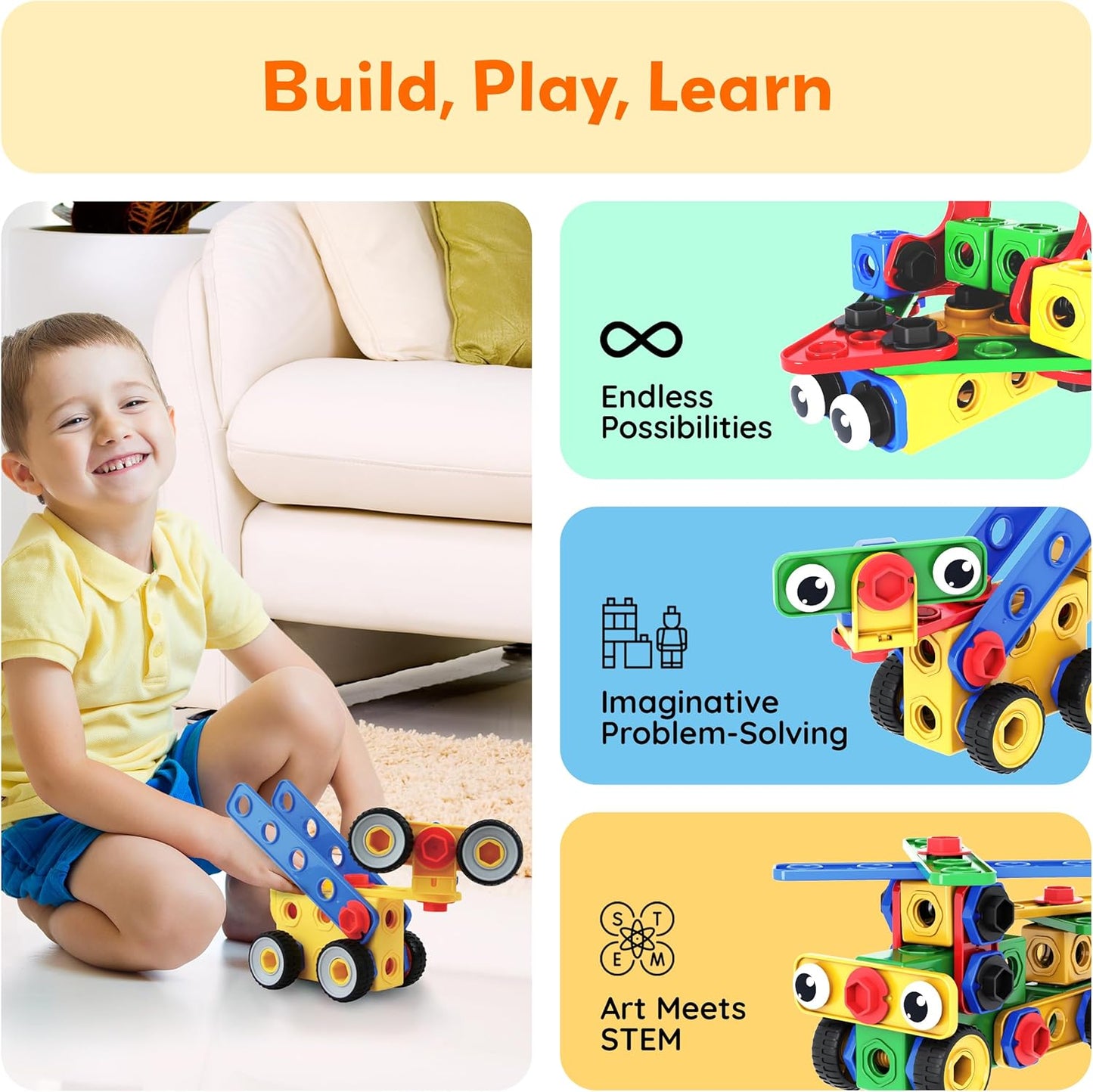 PicassoTiles 152pc STEM Construction Toy Building Set for Kids Ages 3+ Includes Power Drill, Ratchet, Idea Book, Storage Box Educational Engineering Science Kit & Sensory Toys for Boys & Girls PTN152