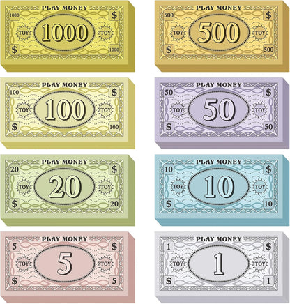 Sotiff 800 Pieces Replacement Play Money Set Prop Money Game Money Play Money for Kids Board Games 8 Denominations: $1000, $500, $100$, $50, $20, $10,$5, $1