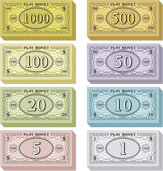 Sotiff 800 Pieces Replacement Play Money Set Prop Money Game Money Play Money for Kids Board Games 8 Denominations: $1000, $500, $100$, $50, $20, $10,$5, $1