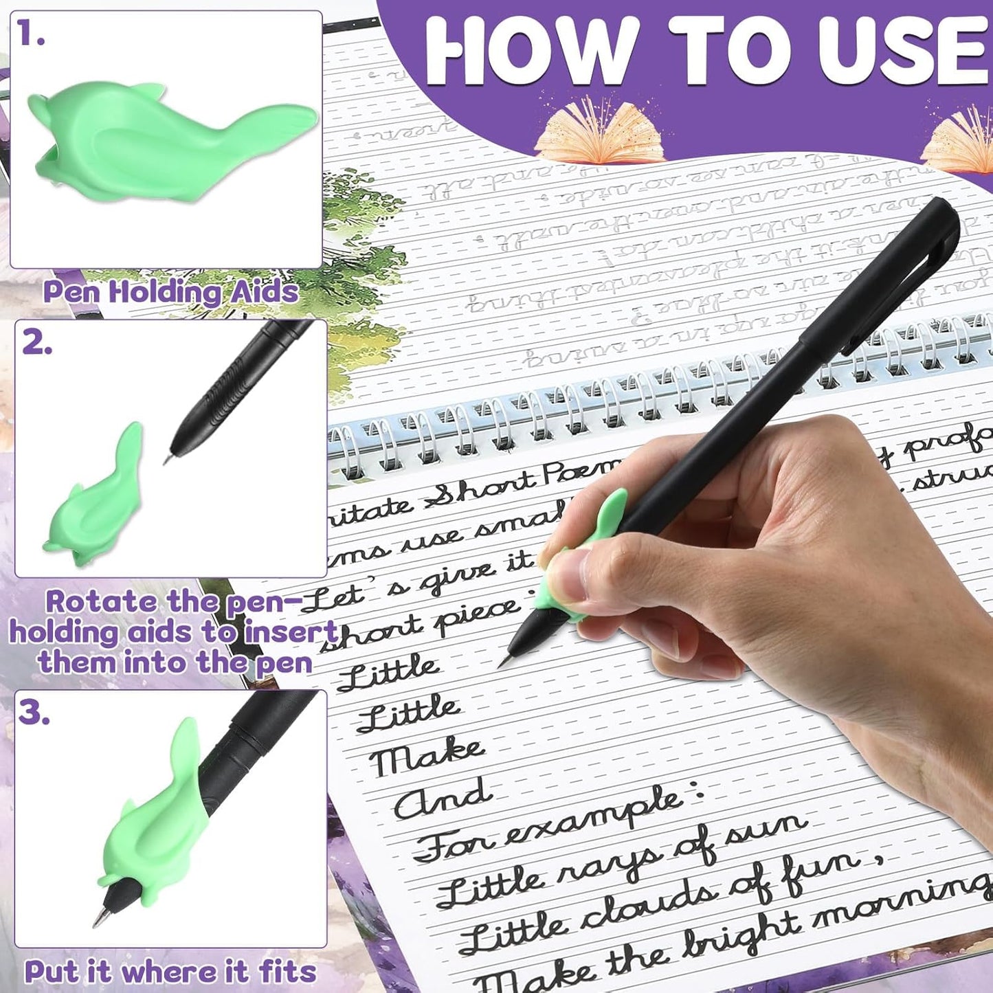 gisgfim Grooved Cursive Handwriting Workbook Magic Reusable Grooved Cursive Handwriting Practice Guided Tracing with Disappearing Ink Pens for Beginners Kids Learning Activities Supplies (Sentence)