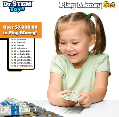 Dr. STEM Toys Play Money for Kids: Durable Boxed Set Provides 400 Pieces of Realistic Fake Money Bills & Fake Coins for Pretend Play, Helps Kids Learn Financial Responsibility & More