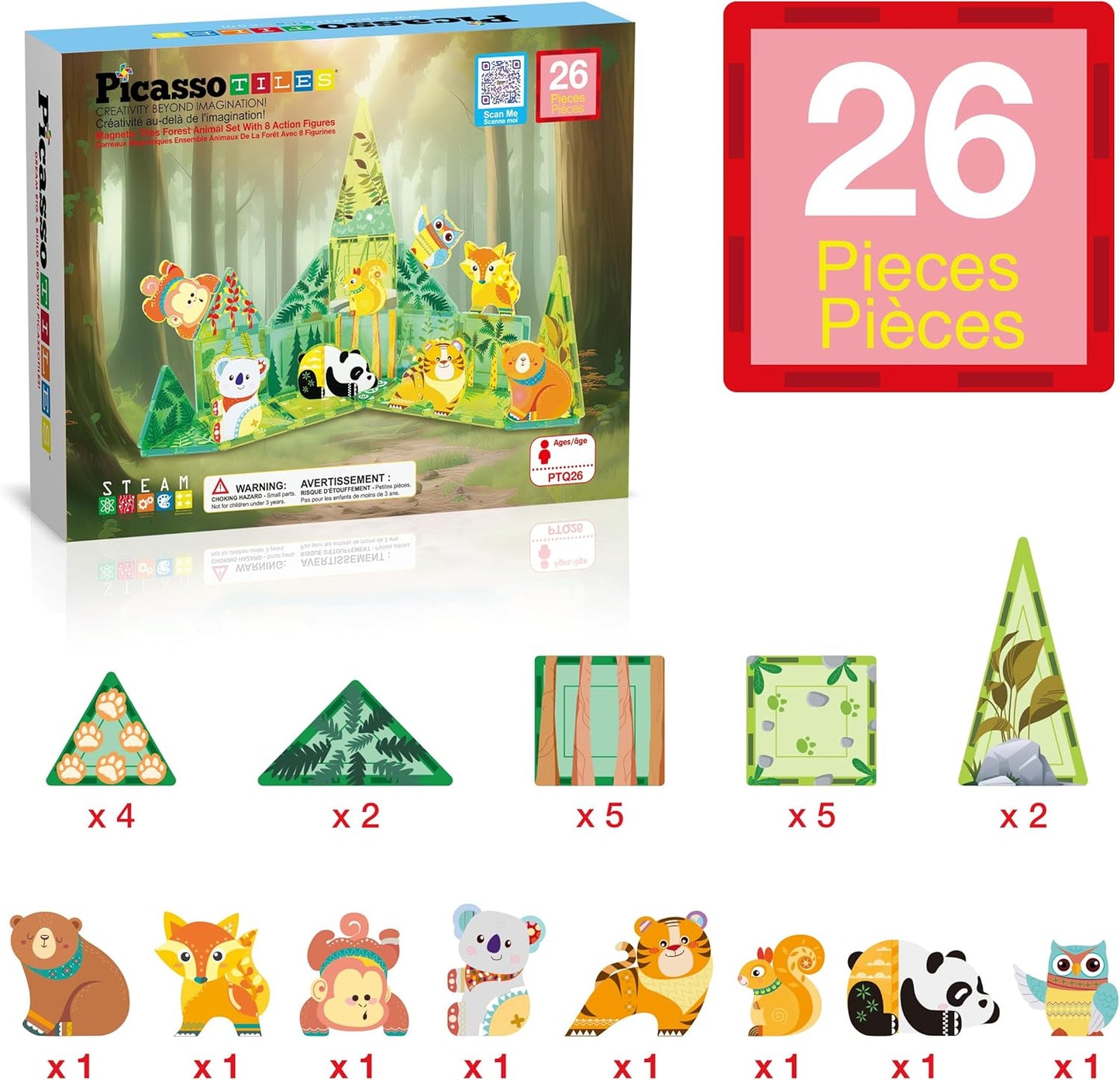 PicassoTiles Magnetic Tiles Magnet Tile Building Blocks Marine Animal World Themed Set with 8 Ocean Character Action Figures STEM Learning Toy Construction Toddlers Boys Girls Ages 3+ PTQ25