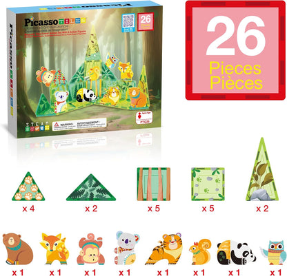 PicassoTiles Magnetic Tiles Magnet Tile Building Blocks Marine Animal World Themed Set with 8 Ocean Character Action Figures STEM Learning Toy Construction Toddlers Boys Girls Ages 3+ PTQ25