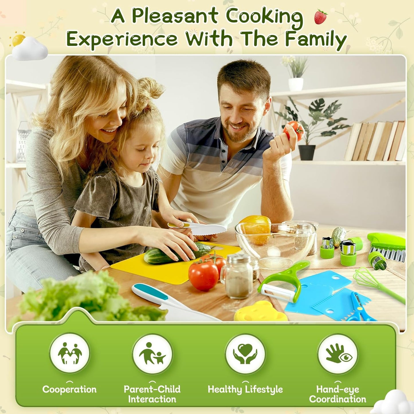 Chanking 13 Pieces Kids Safe Knife Set for Real Cooking Child-Friendly Plastic Chef Tools Montessori Kitchen Toys for Toddlers Birthday Gifts for Boys and Girls Ages 4+ (A)