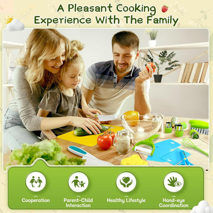 Chanking 13 Pieces Kids Safe Knife Set for Real Cooking Child-Friendly Plastic Chef Tools Montessori Kitchen Toys for Toddlers Birthday Gifts for Boys and Girls Ages 4+ (A)