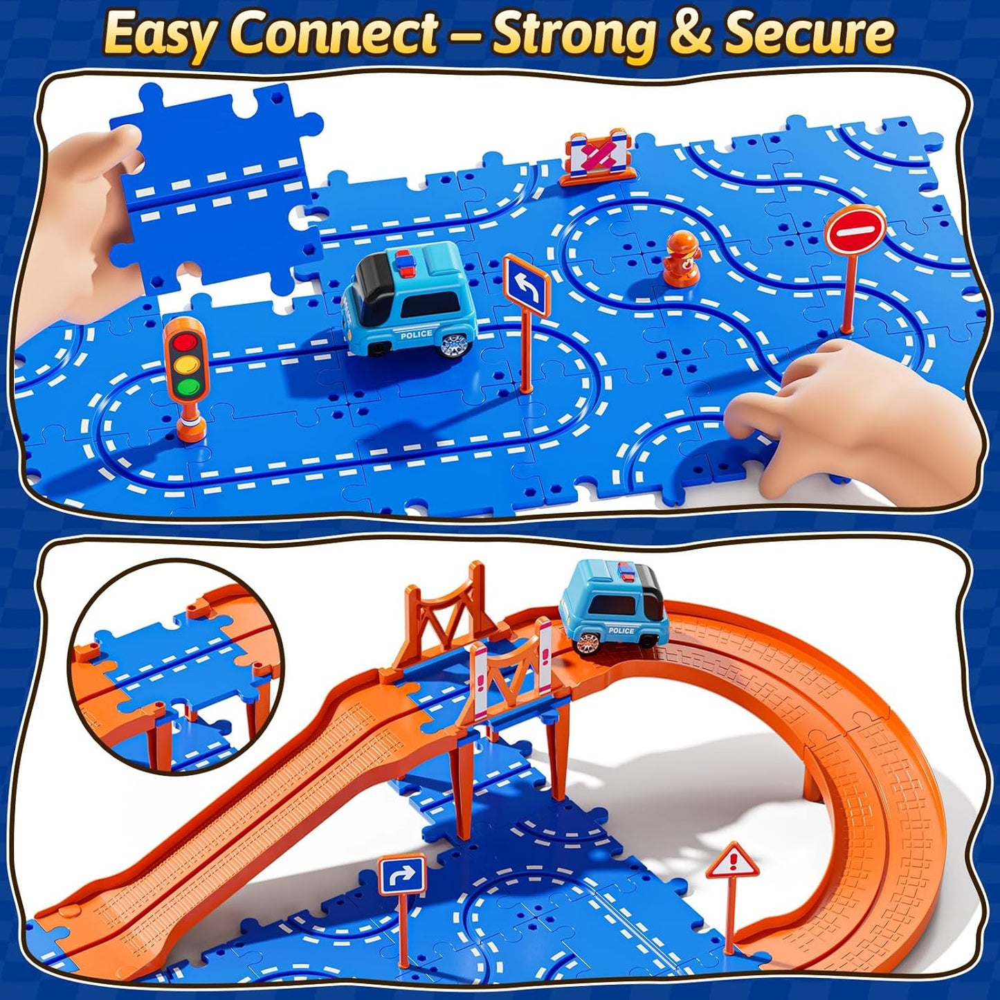 Toddler Puzzles Track Cars Toys for Kids, Boys and Girls Age 3-5 4-7, Floor Puzzle Race Track with Cars and Road Signs, Birthday Toy Games for 3 4 5 6 7 8 Year Old Birthday Gifts