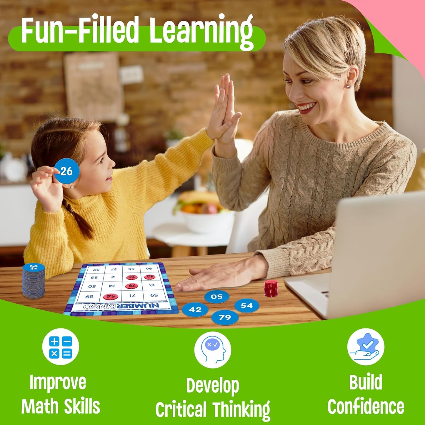 SpriteGru Multiplication & Division Bingo Game, 480 Math Problems, 2 Educational Math Board Game for Kindergarten and Preschool Kids 4-8, Perfect for Classroom & At Home (Up to 25 Players)