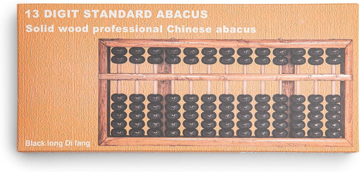 Black long Di fang Digital Standard Abacus-28.5cm-Professional 13-Column Soroban Calculator (Functional and Educational Tool) Vintage-Style Chinese Wooden Abacus.