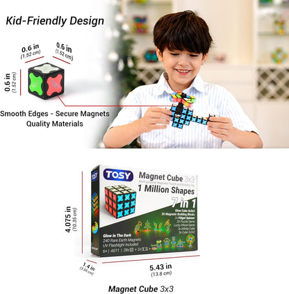 TOSY Magnet Cube 2x2 - 8 Blocks, 2in1 Toy: 2x2x2 Puzzle Cube and Customizable Infinity Cube, Easter Basket Stuffers Gifts for Kids/Grandkids, Glowing w/ UV Flashlight, STEM Toy, 2-Pack