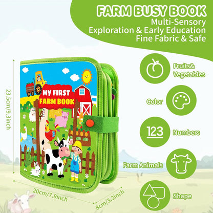 Farm Busy Book for Toddlers 1-3, Busy Board Montessori Toys for 1 Year Old Boys Girls Gifts, Educational Quiet Activity Book with Life Skills, Sensory Toys for Toddlers Baby