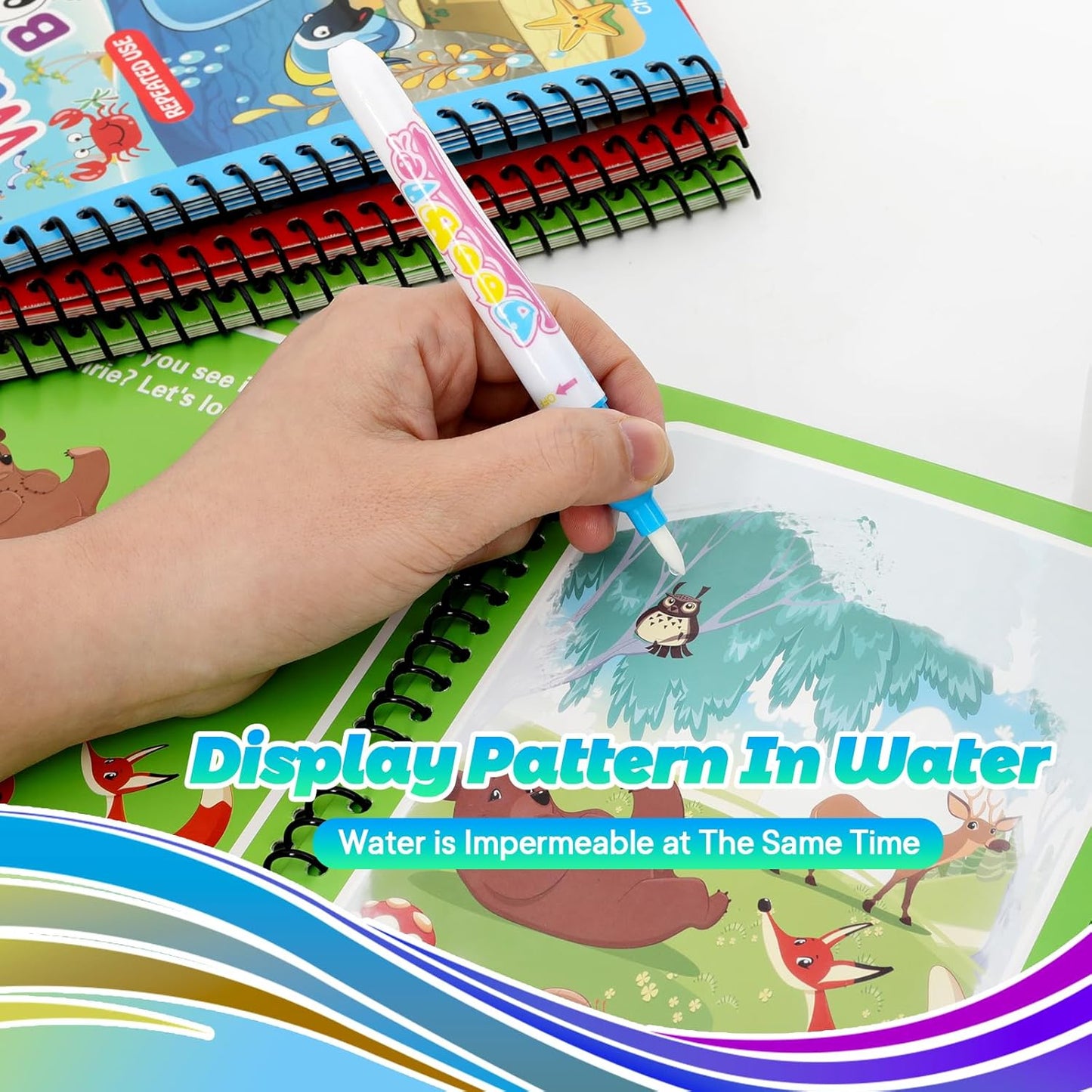 5 Pack Reusable Water Coloring Book for Toddlers, Water Doodle Book Toys, Paint with Water Books,Mess-Free Coloring Book, Portable Educational Doodle Drawing Toy,Educational Learning Kits Gifts