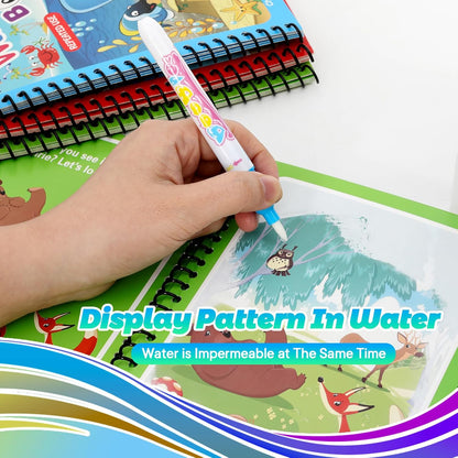 5 Pack Reusable Water Coloring Book for Toddlers, Water Doodle Book Toys, Paint with Water Books,Mess-Free Coloring Book, Portable Educational Doodle Drawing Toy,Educational Learning Kits Gifts