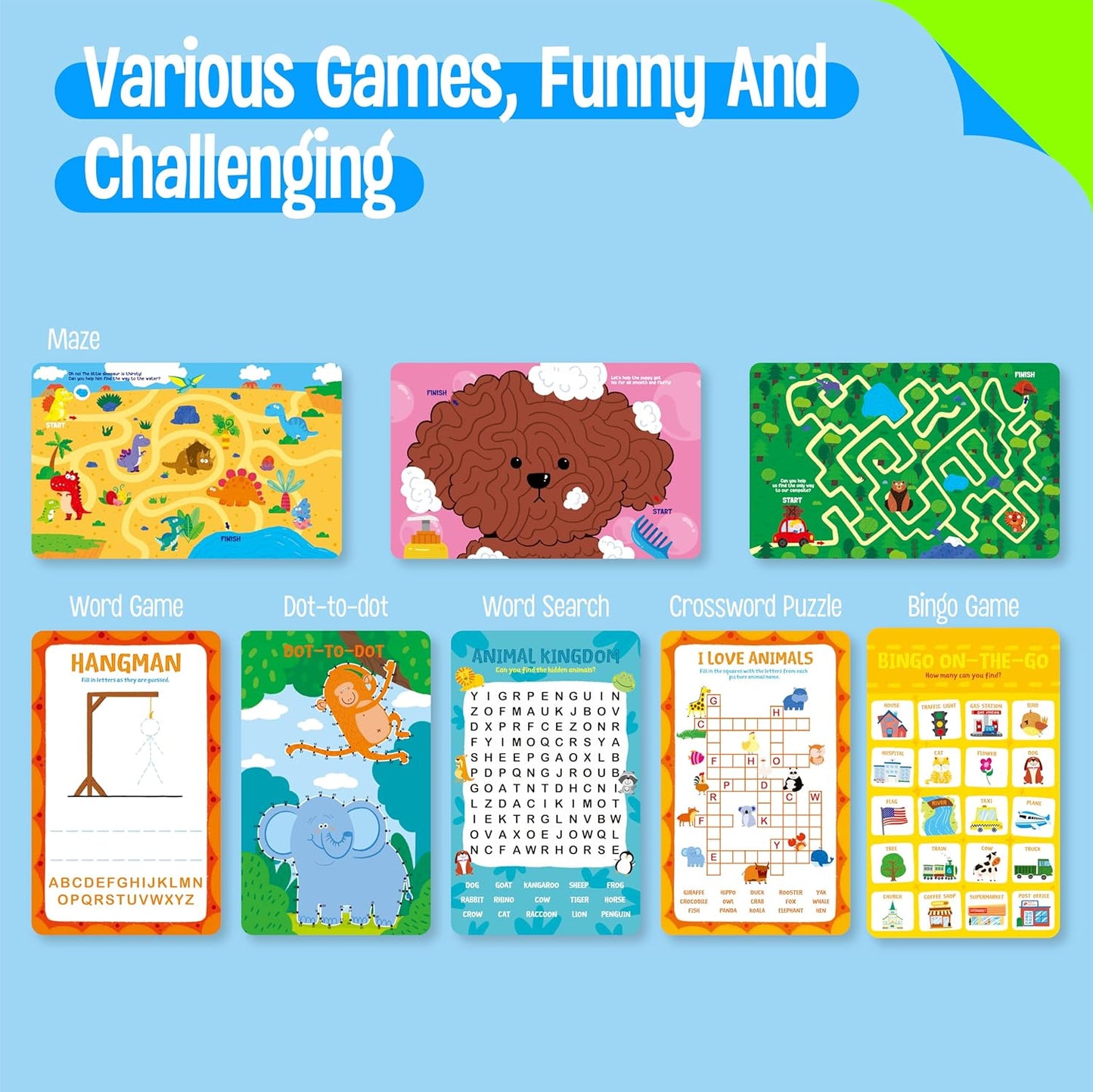 Logic Puzzles Game Pad, 30 Reusable & Erasable Logical Thinking Games-Sudoku, Scavenger Hunt, Math Games, Dry Erase Brain-Boosting Puzzles Activities Pad for Kids, Road Trip, Airplane & Car Travel