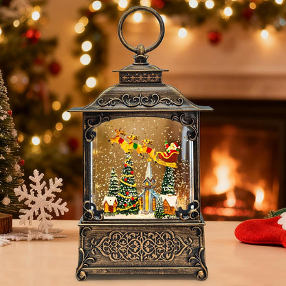 Christmas Snow Globes Lantern, Church and Christmas Tree Christmas Decorations Indoor, 6H Timer Battery & USB Powered Light Up Musical Snow Globes for Kids Women Adults Gift Thanksgiving Home Decor