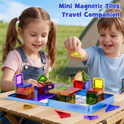 Magnetic Tiles for Kids Ages 4-8, Magnetic Blocks Travel Set with Diamond Surface & Metal Storage Box, 60PCS STEM Learning Toys, Educational Building Gifts for 3-8 Year Olds