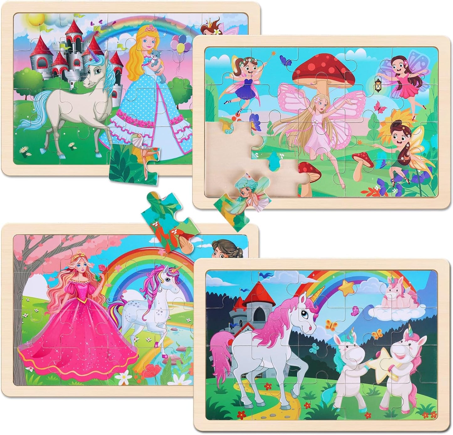 Wooden Puzzles Toys for Kids Ages 3-5, Set of 4 Packs with 20-Piece Farm, Animals Theme Wood Jigsaw Puzzles, Preschool Educational Brain Teaser Toys for Boys and Girls 3-6 Years Old.