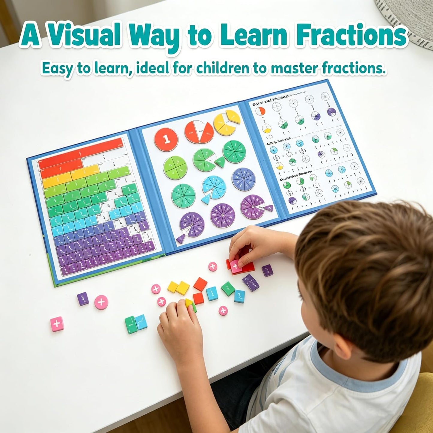 Magnetic Fraction Playbook, 103 PCS Magnetic Fraction Tiles Fraction Magnets for Elementary School Math Learning Toys for Kids Fraction manipulatives Magnetic Fraction Demonstration Book