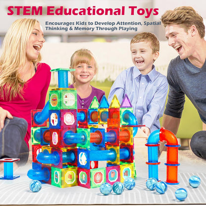MAGBLOCK 85Pcs Marble Run Magnetic Tiles Toy Building Blocks STEM Educational Child Brain Development Kit Magnet Construction Toys for Boys Girls Kids Age 5 6 7+ Years Old