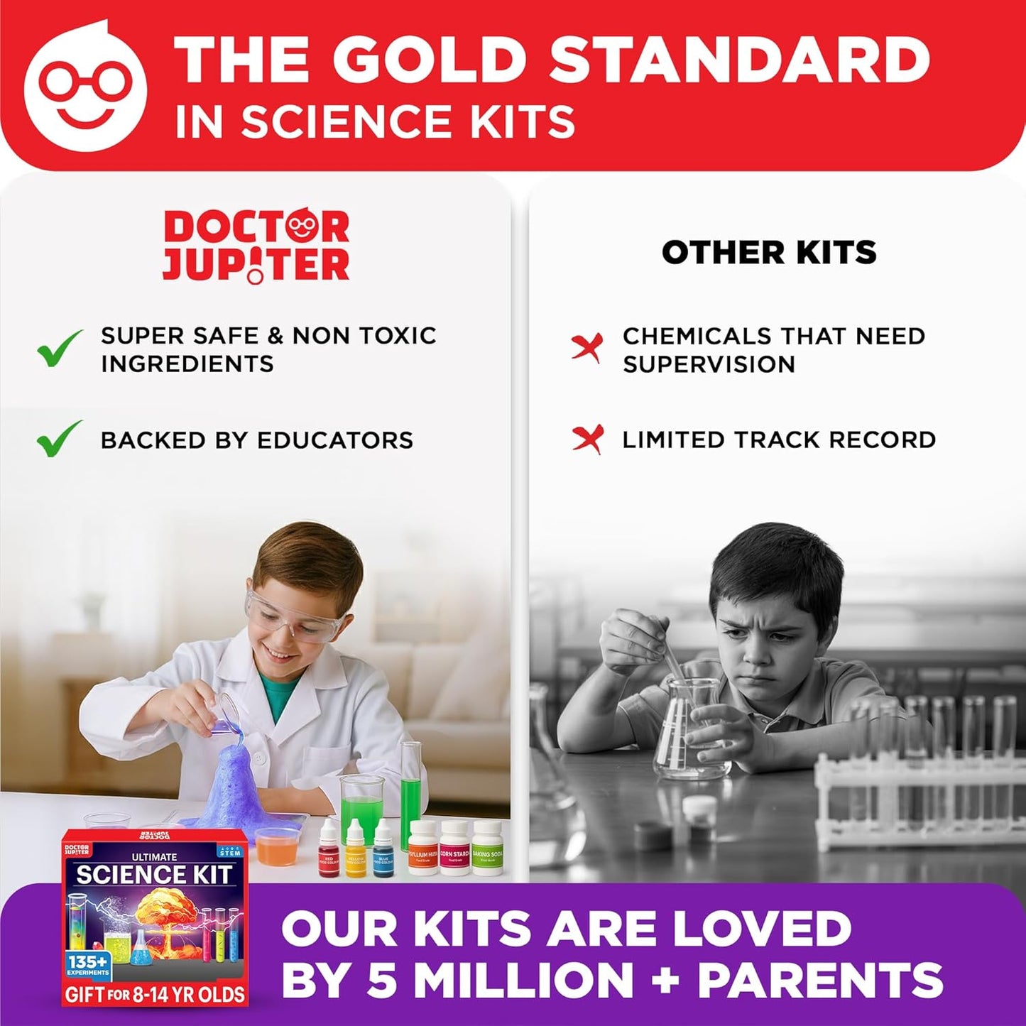 Doctor Jupiter Ultimate Science Kit, Chemistry Set for Kids Ages 8-9-10-11-12-13-14 | Birthday Gift Ideas for Boys & Girls 8+ Years Old | STEM Toy with 135+ Experiments | Learning & Educational Kits